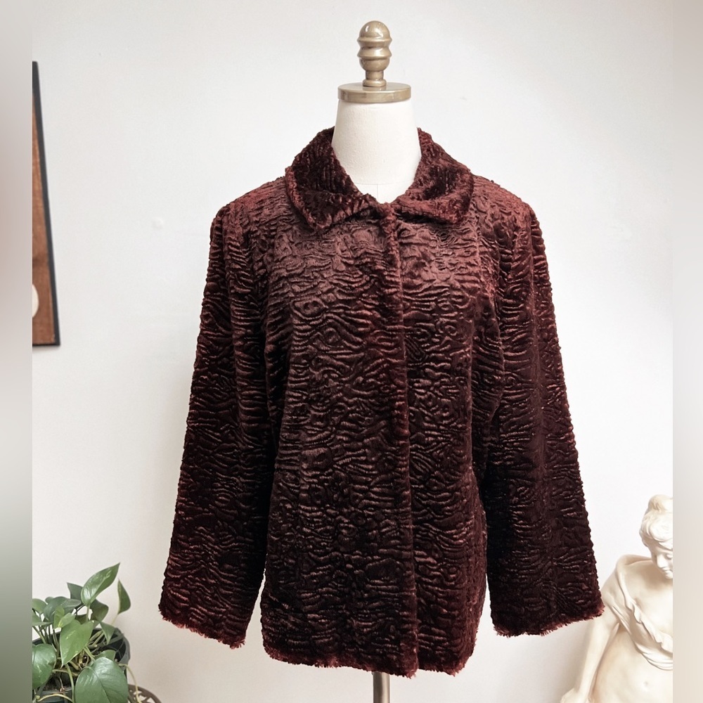 Kate Hill Faux Curly Lambs Fur Collared Jacket size 12